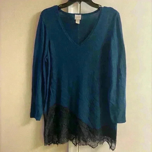 Chico's V Neck Pullover Sweater‎ Long Line Cashmere Blend Large - Picture 1 of 6